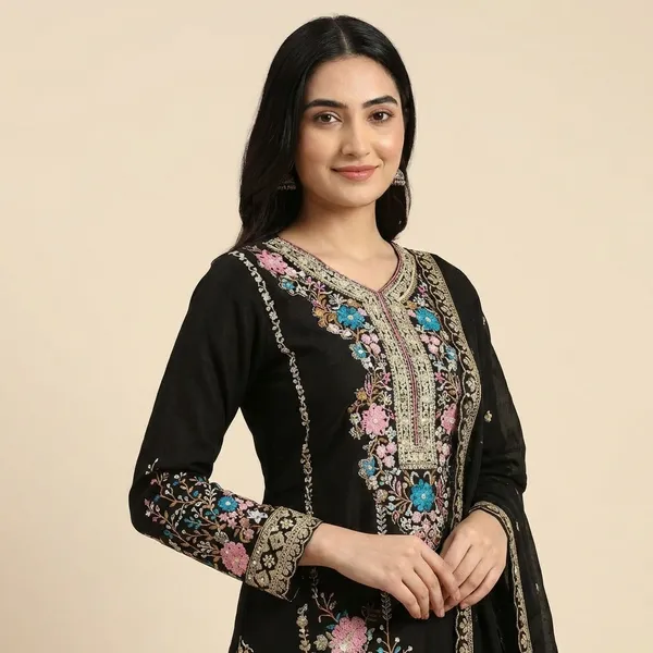 Black_Chinon_Silk_And_Cotton_Premium_Sharara_Set_For_Women