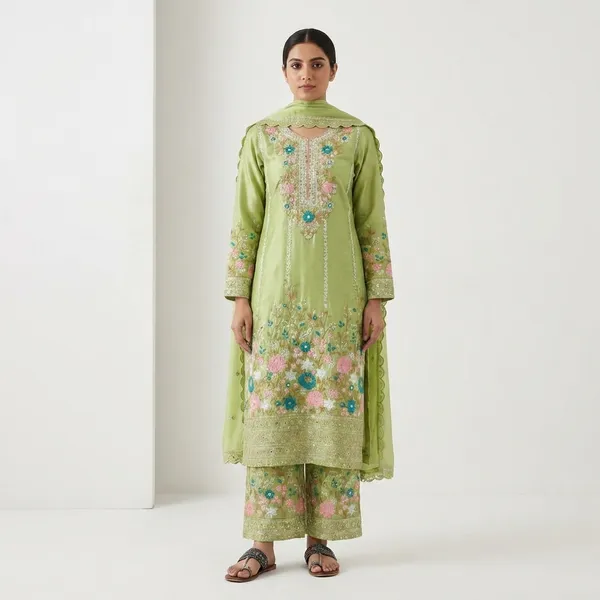 Green_Cotton_And_Chinon_Silk_Premium_Sharara_Set_For_Women