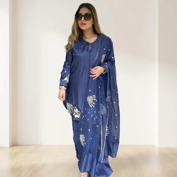 Blue_Natural_Crepe_And_Cotton_Premium_Sharara_Set_For_Women