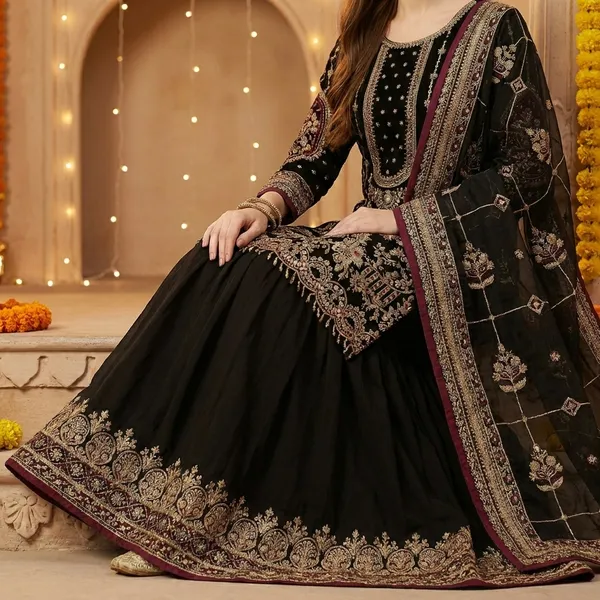 Black_Faux_Georgette_And_Cotton_Premium_Sharara_Set_For_Women