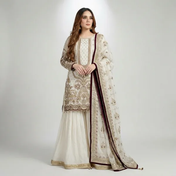 White_Faux_Georgette_And_Cotton_Premium_Sharara_Set_For_Women