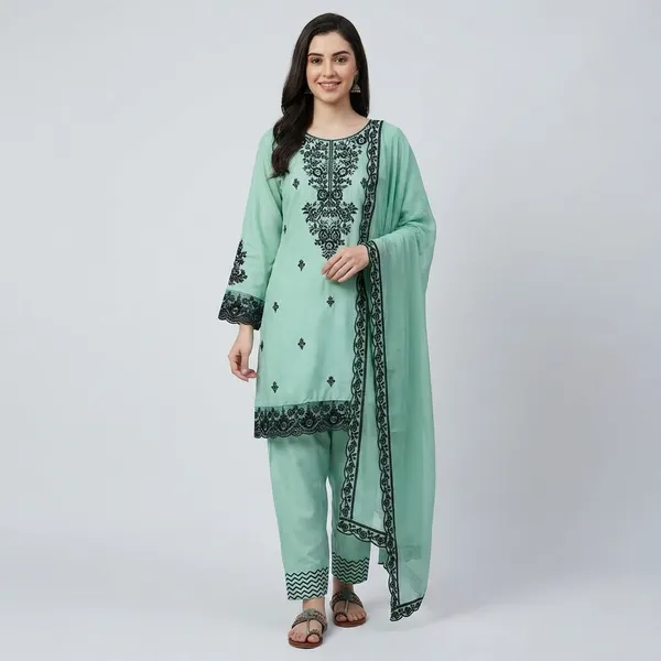 Green_And_Black_Rayon_Cotton_And_Faux_Georgette_Premium_Sharara_Set_For_Women