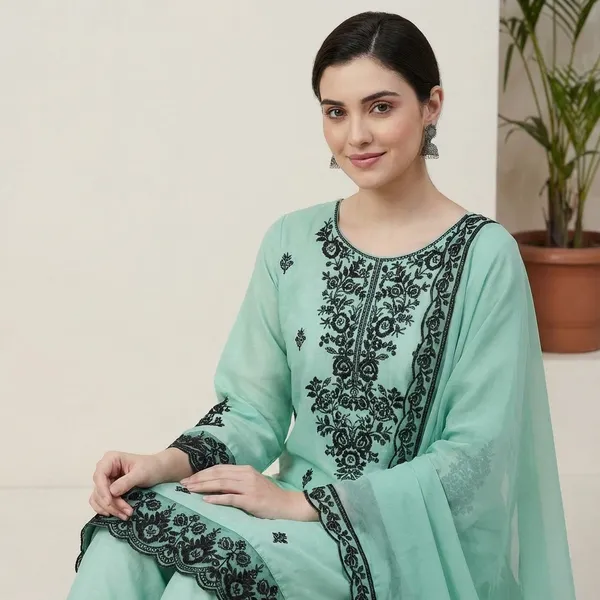 Green_And_Black_Rayon_Cotton_And_Faux_Georgette_Premium_Sharara_Set_For_Women
