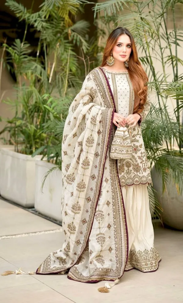 White_Faux_Georgette_And_Cotton_Premium_Sharara_Set_For_Women