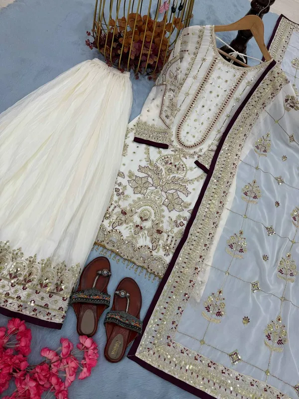 White_Faux_Georgette_And_Cotton_Premium_Sharara_Set_For_Women