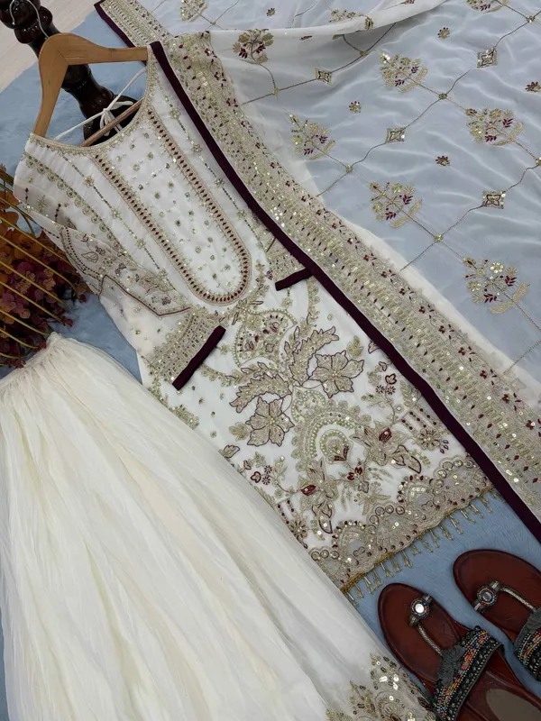 White_Faux_Georgette_And_Cotton_Premium_Sharara_Set_For_Women