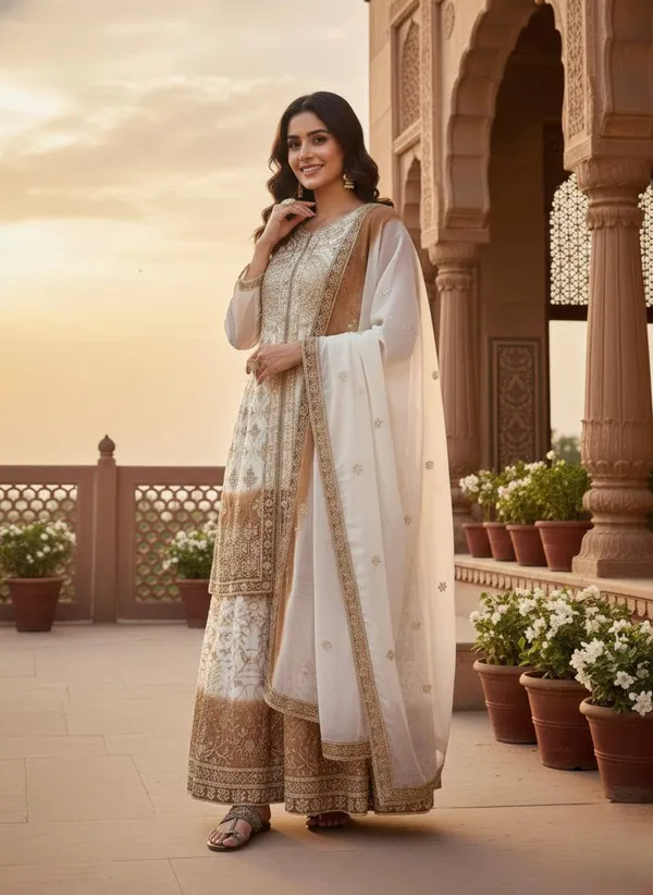 White_Cotton_And_Georgette_Premium_Sharara_Set_For_Women