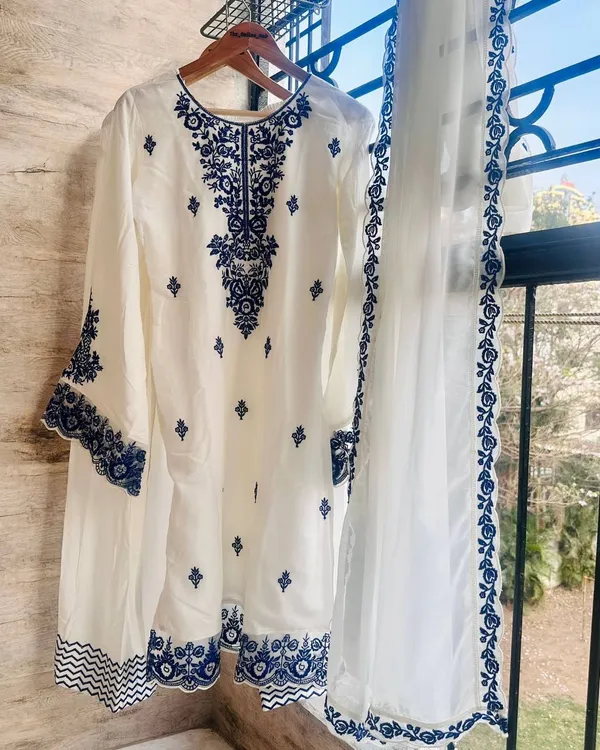 White_And_Blue_Rayon_Cotton_And_Faux_Georgette_Premium_Sharara_Set_For_Women