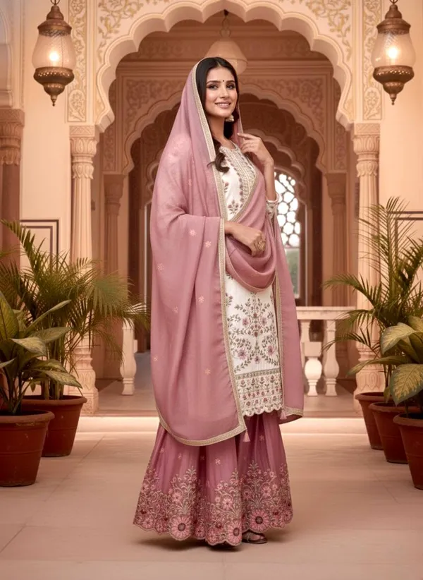 Pink_And_White_Cotton_And_Silk_Premium_Sharara_Set_For_Women