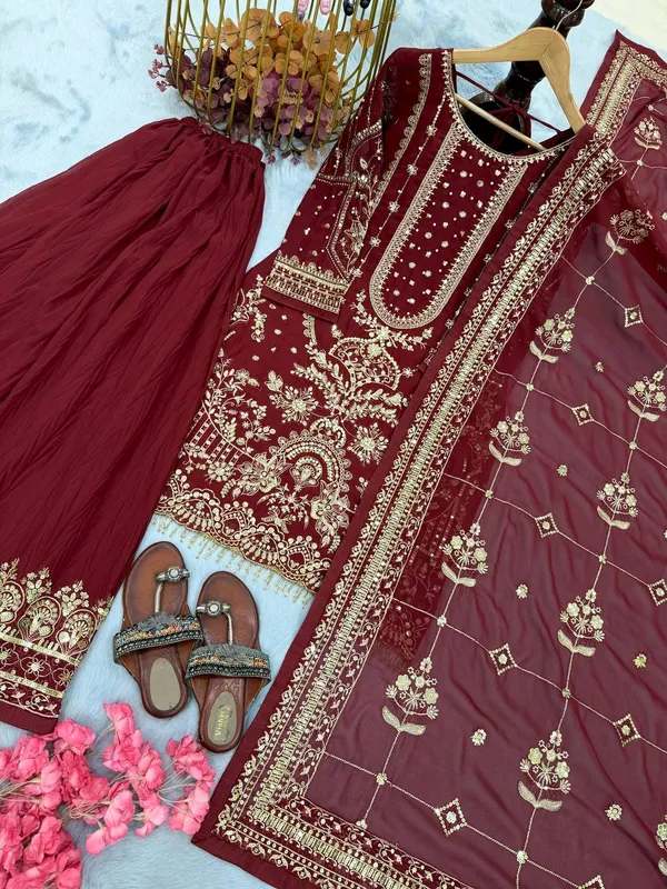 Maroon_Faux_Georgette_And_Cotton_Premium_Sharara_Set_For_Women