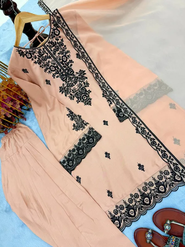 Cream_And_Black_Rayon_Cotton_Premium_Sharara_Set_For_Women