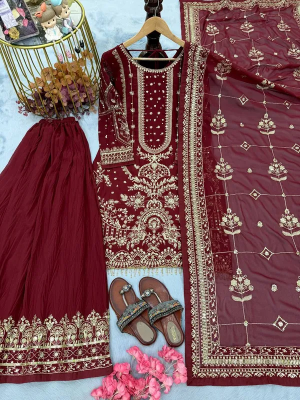 Maroon_Faux_Georgette_And_Cotton_Premium_Sharara_Set_For_Women