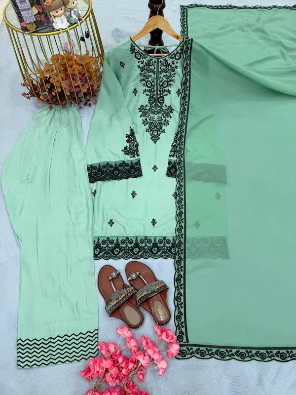 Green_And_Black_Rayon_Cotton_And_Faux_Georgette_Premium_Sharara_Set_For_Women