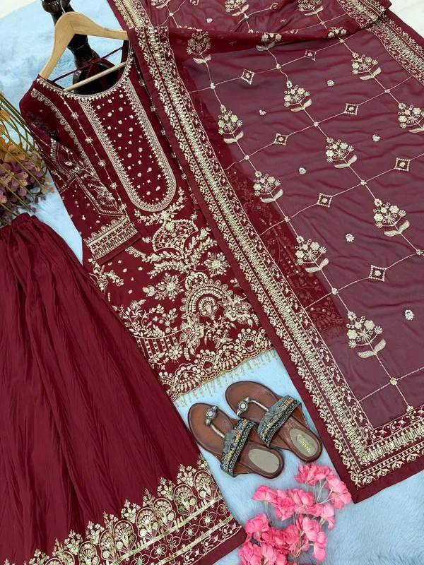 Maroon_Faux_Georgette_And_Cotton_Premium_Sharara_Set_For_Women