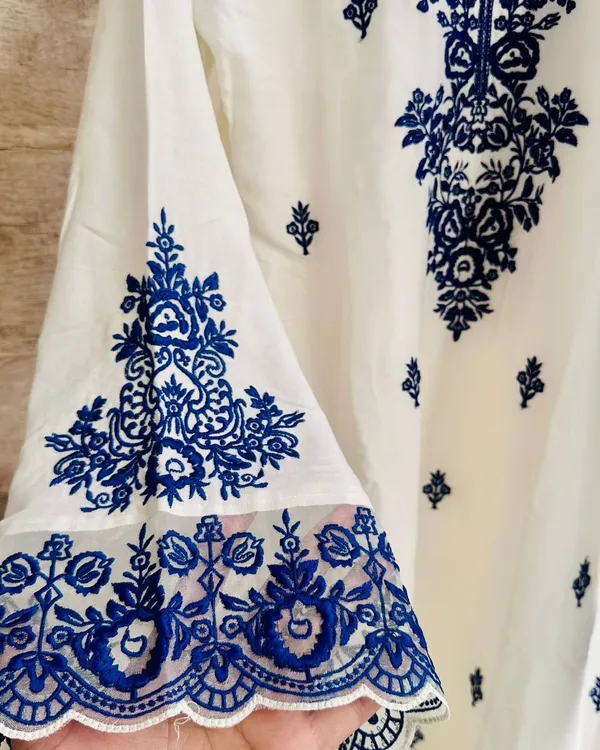 White_And_Blue_Rayon_Cotton_And_Faux_Georgette_Premium_Sharara_Set_For_Women