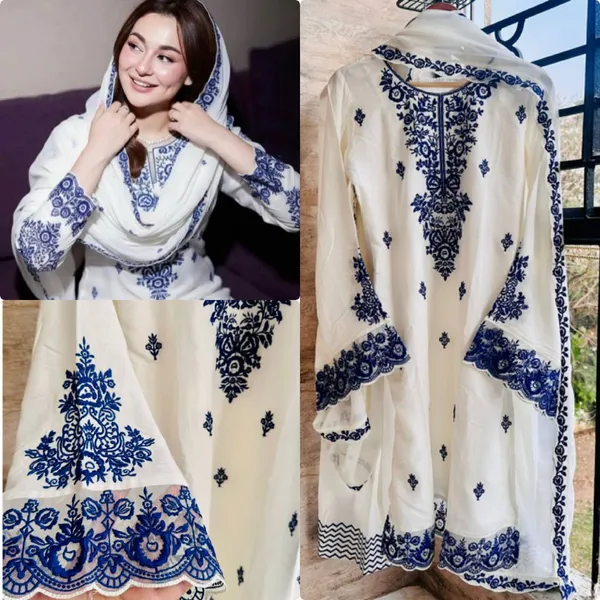 White_And_Blue_Rayon_Cotton_And_Faux_Georgette_Premium_Sharara_Set_For_Women