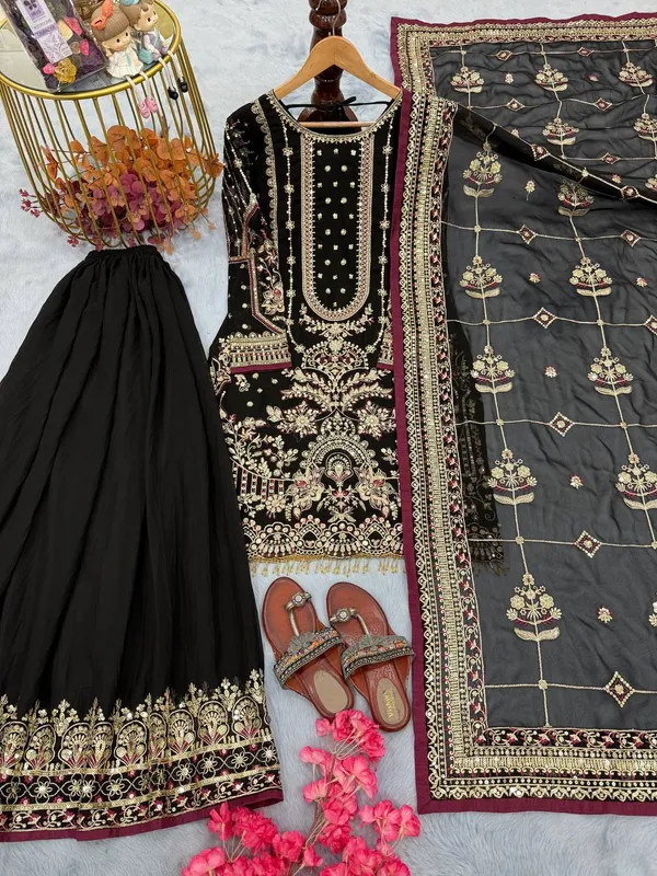 Black_Faux_Georgette_And_Cotton_Premium_Sharara_Set_For_Women