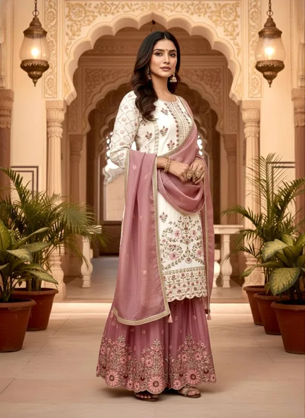 Pink_And_White_Cotton_And_Silk_Premium_Sharara_Set_For_Women