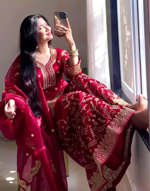 Red_Cotton_And_Silk_Premium_Sharara_Set_For_Women