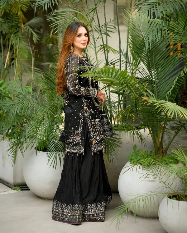 Black_Faux_Georgette_And_Cotton_Premium_Sharara_Set_For_Women
