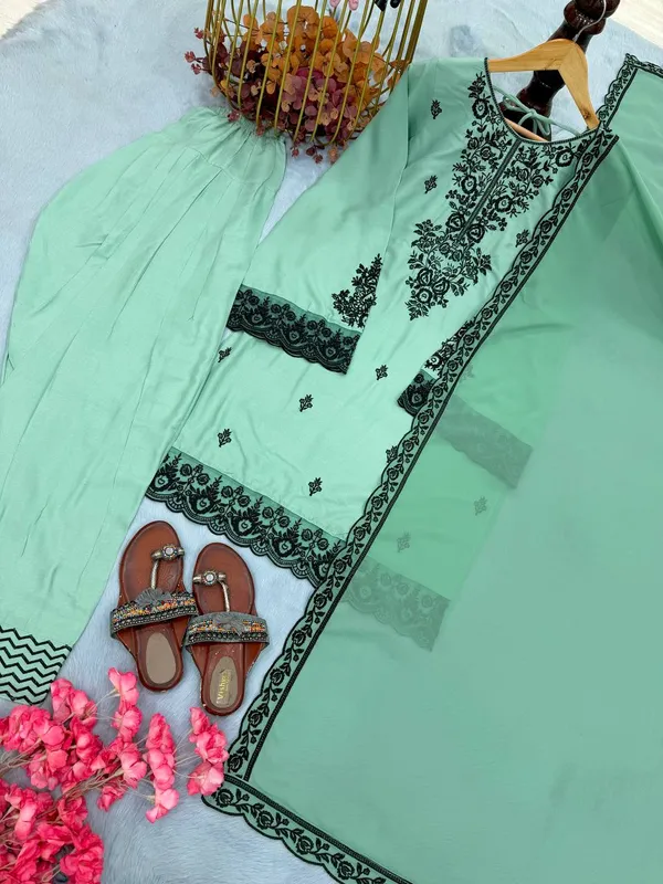 Green_And_Black_Rayon_Cotton_And_Faux_Georgette_Premium_Sharara_Set_For_Women