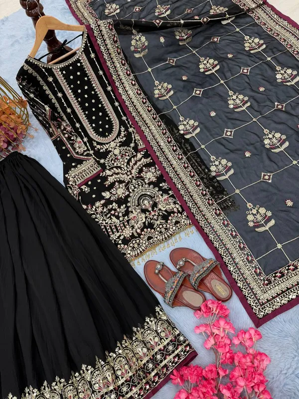 Black_Faux_Georgette_And_Cotton_Premium_Sharara_Set_For_Women