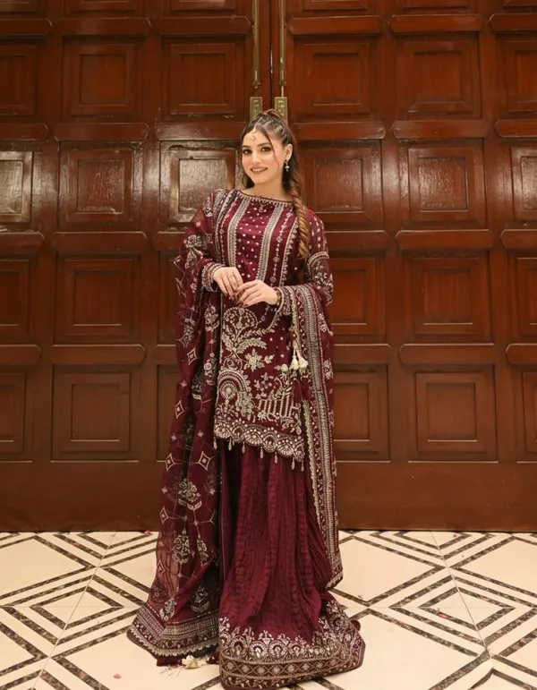 Maroon_Faux_Georgette_And_Cotton_Premium_Sharara_Set_For_Women