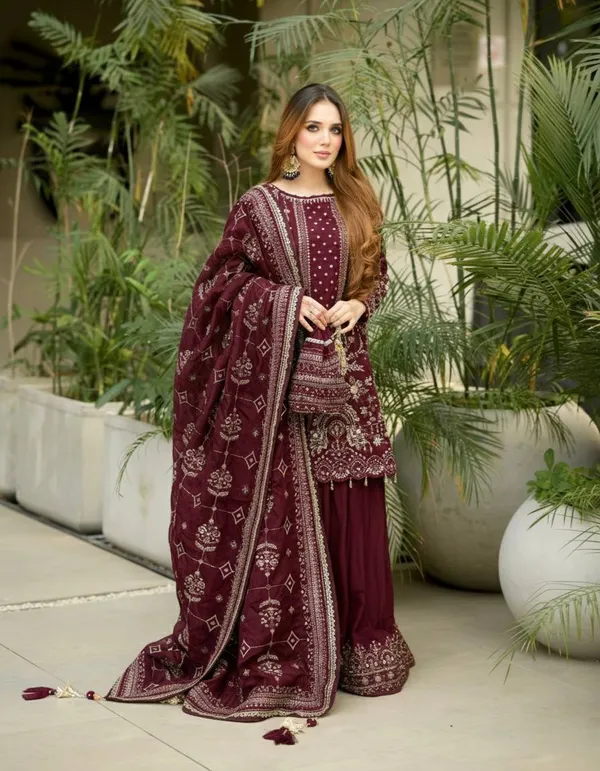 Maroon_Faux_Georgette_And_Cotton_Premium_Sharara_Set_For_Women
