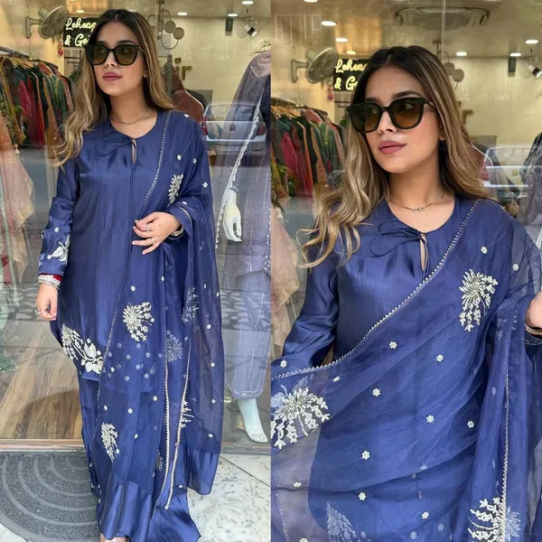 Blue_Natural_Crepe_And_Cotton_Premium_Sharara_Set_For_Women