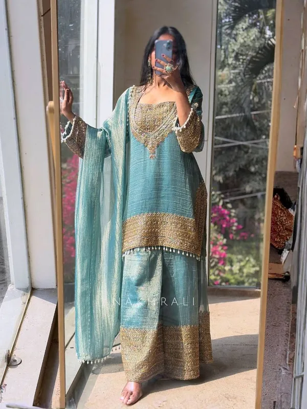 Mint_Green_Fendi_Silk_And_Cotton_Premium_Sharara_Set_For_Women