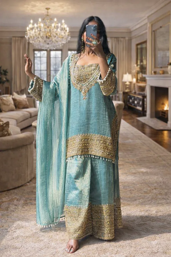 Mint_Green_Fendi_Silk_And_Cotton_Premium_Sharara_Set_For_Women