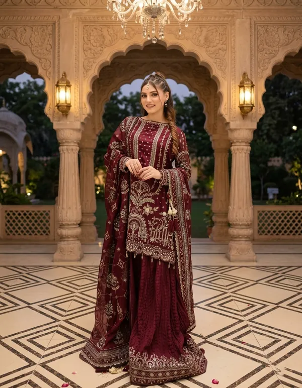 Maroon_Faux_Georgette_And_Cotton_Premium_Sharara_Set_For_Women