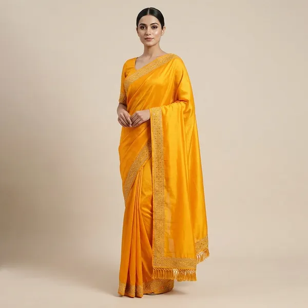 Yellow_Cotton_Premium_Choki_Saree_For_Women_|_With_Blouse_Piece