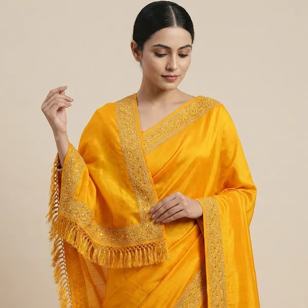 Yellow_Cotton_Premium_Choki_Saree_For_Women_|_With_Blouse_Piece
