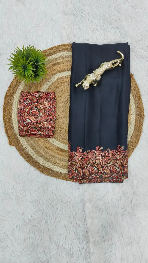 Black_Cotton_Premium_Glamorous_Party_Wear_Saree_For_Women_|_With_Blouse_Piece