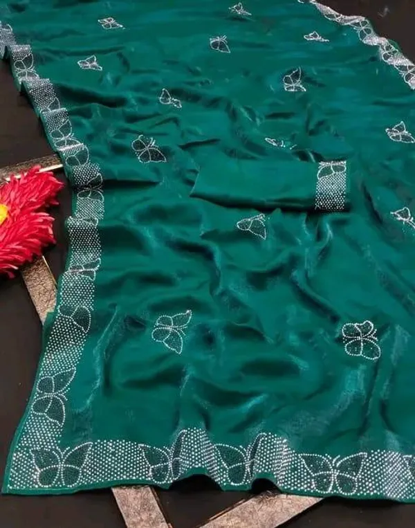 Rama_Green_Georgette_Premium_Titli_Saree_For_Women_|_With_Blouse_Piece