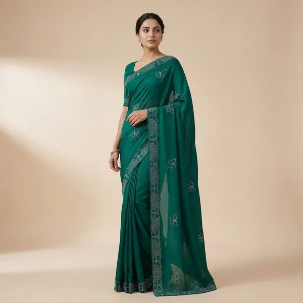 Rama_Green_Georgette_Premium_Titli_Saree_For_Women_|_With_Blouse_Piece