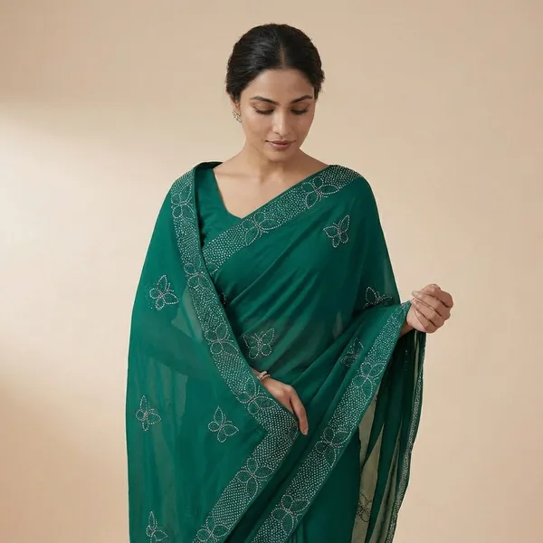 Rama_Green_Georgette_Premium_Titli_Saree_For_Women_|_With_Blouse_Piece