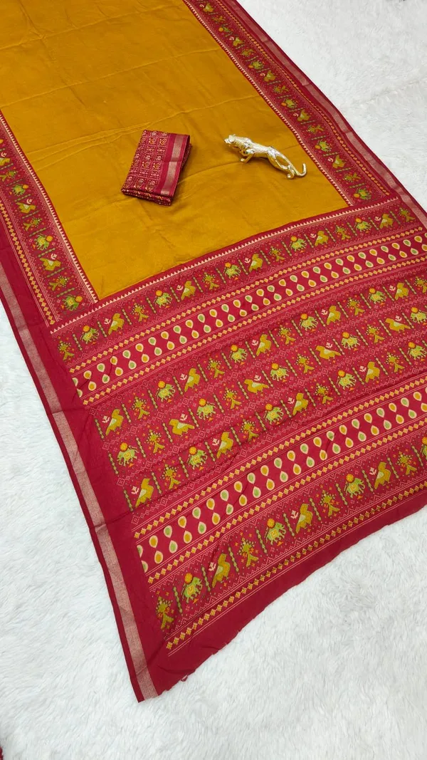Yellow_And_Red_Cotton_Premium_Festive_Glow_Saree_For_Women_|_With_Blouse_Piece