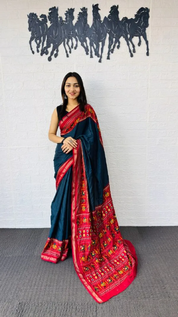 Rama_And_Red_Cotton_Premium_Wedding_Special_Saree_For_Women_|_With_Blouse_Piece