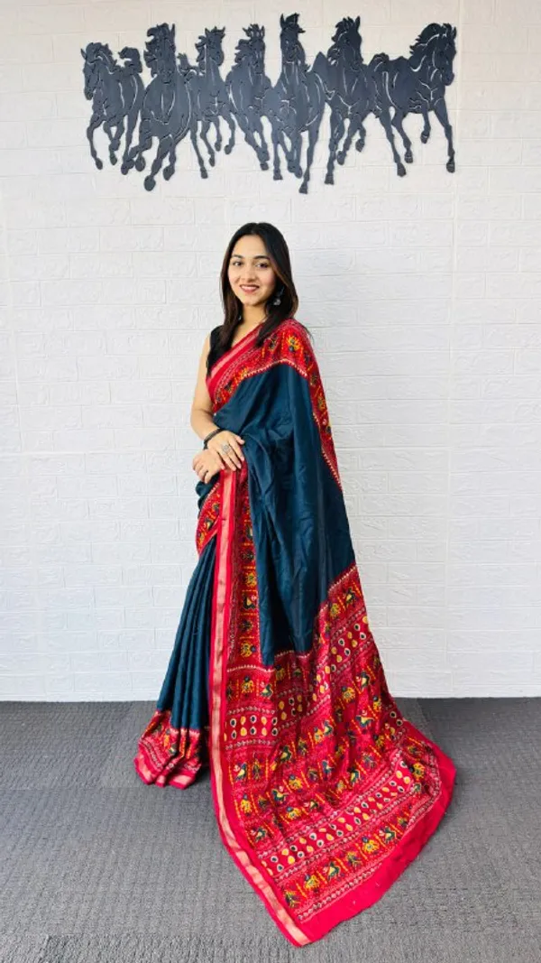 Rama_And_Red_Cotton_Premium_Wedding_Special_Saree_For_Women_|_With_Blouse_Piece