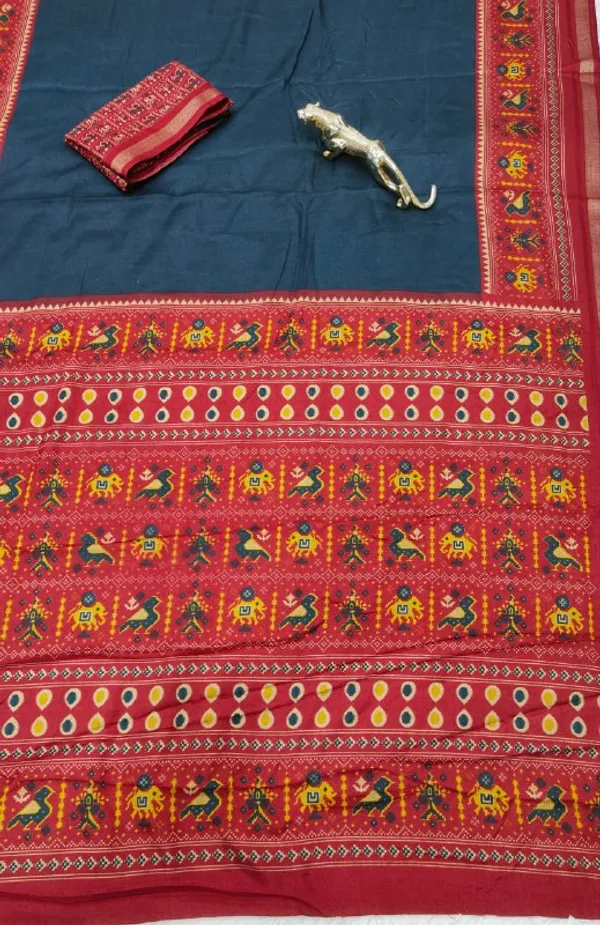 Rama_And_Red_Cotton_Premium_Wedding_Special_Saree_For_Women_|_With_Blouse_Piece