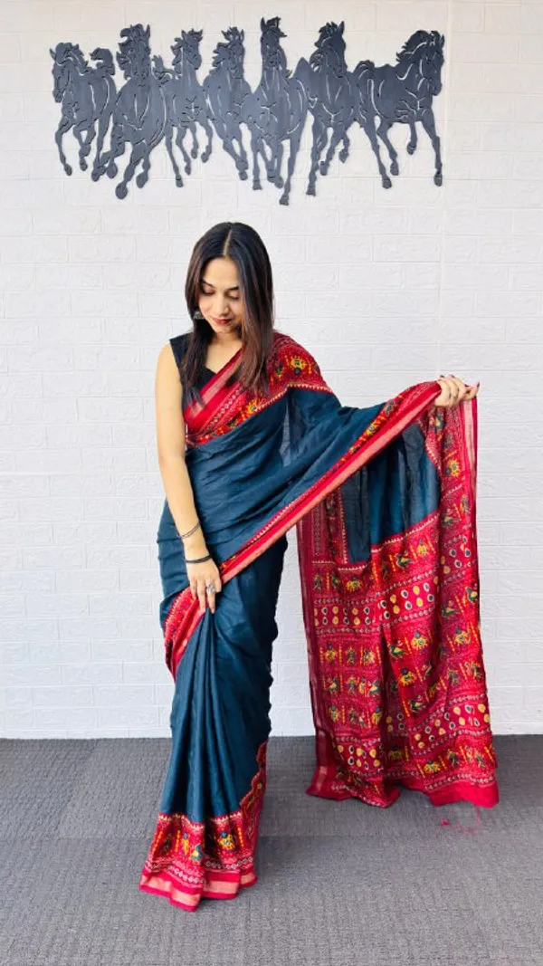 Rama_And_Red_Cotton_Premium_Wedding_Special_Saree_For_Women_|_With_Blouse_Piece