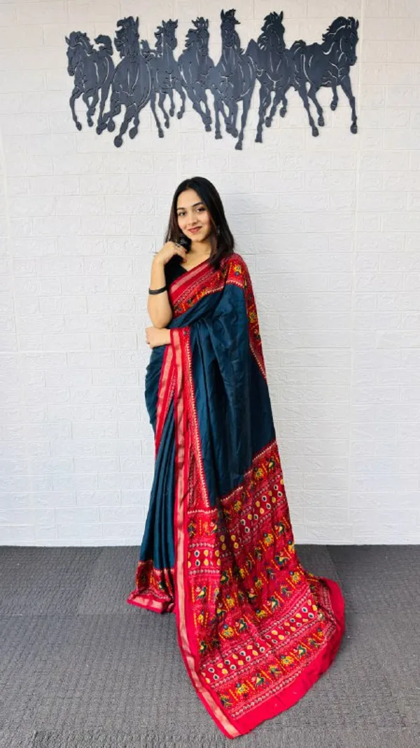 Rama_And_Red_Cotton_Premium_Wedding_Special_Saree_For_Women_|_With_Blouse_Piece
