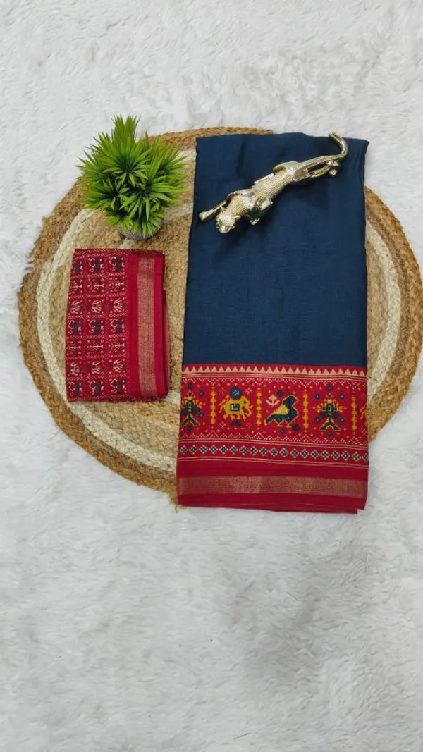 Rama_And_Red_Cotton_Premium_Wedding_Special_Saree_For_Women_|_With_Blouse_Piece