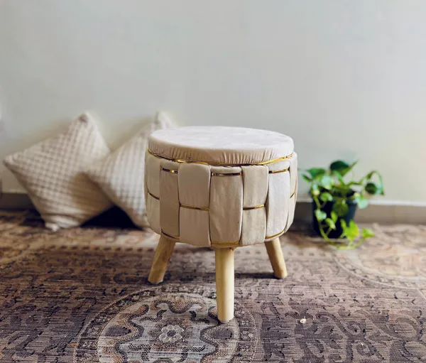 Cream_Velvet_Ottoman_Stool_�_Premium_Fabric_with_Golden_Fancy_Strip_&_Wooden_Legs_for_Lounge_&_Dressing_Room