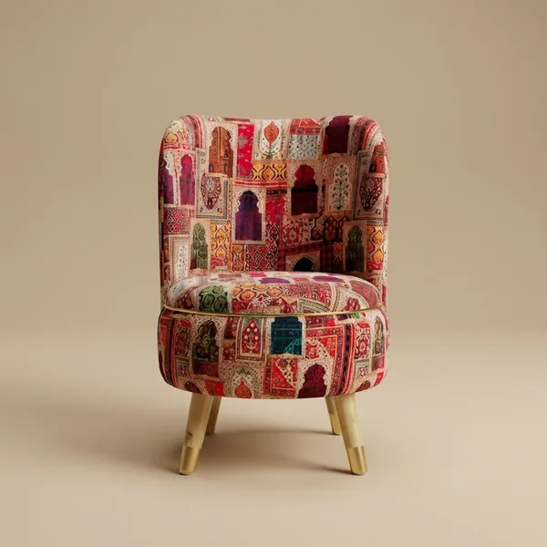Multicolor_Hawa_Mahal_Ottoman_Chair_With_Wooden_Legs