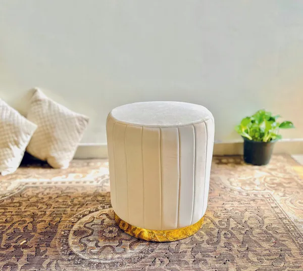 Cream_Handcrafted_Holland_Velvet_Stool_Puffe_with_Golden_Strip