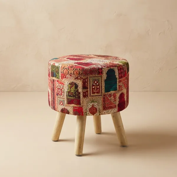 Colorful_Jaipuri_Print_Accent_Stool_�_Premium_Fabric_Upholstered_Ottoman_with_Wooden_Legs_for_Lounge_&_Reading_Corner