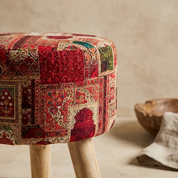 Colorful_Jaipuri_Print_Accent_Stool_�_Premium_Fabric_Upholstered_Ottoman_with_Wooden_Legs_for_Lounge_&_Reading_Corner